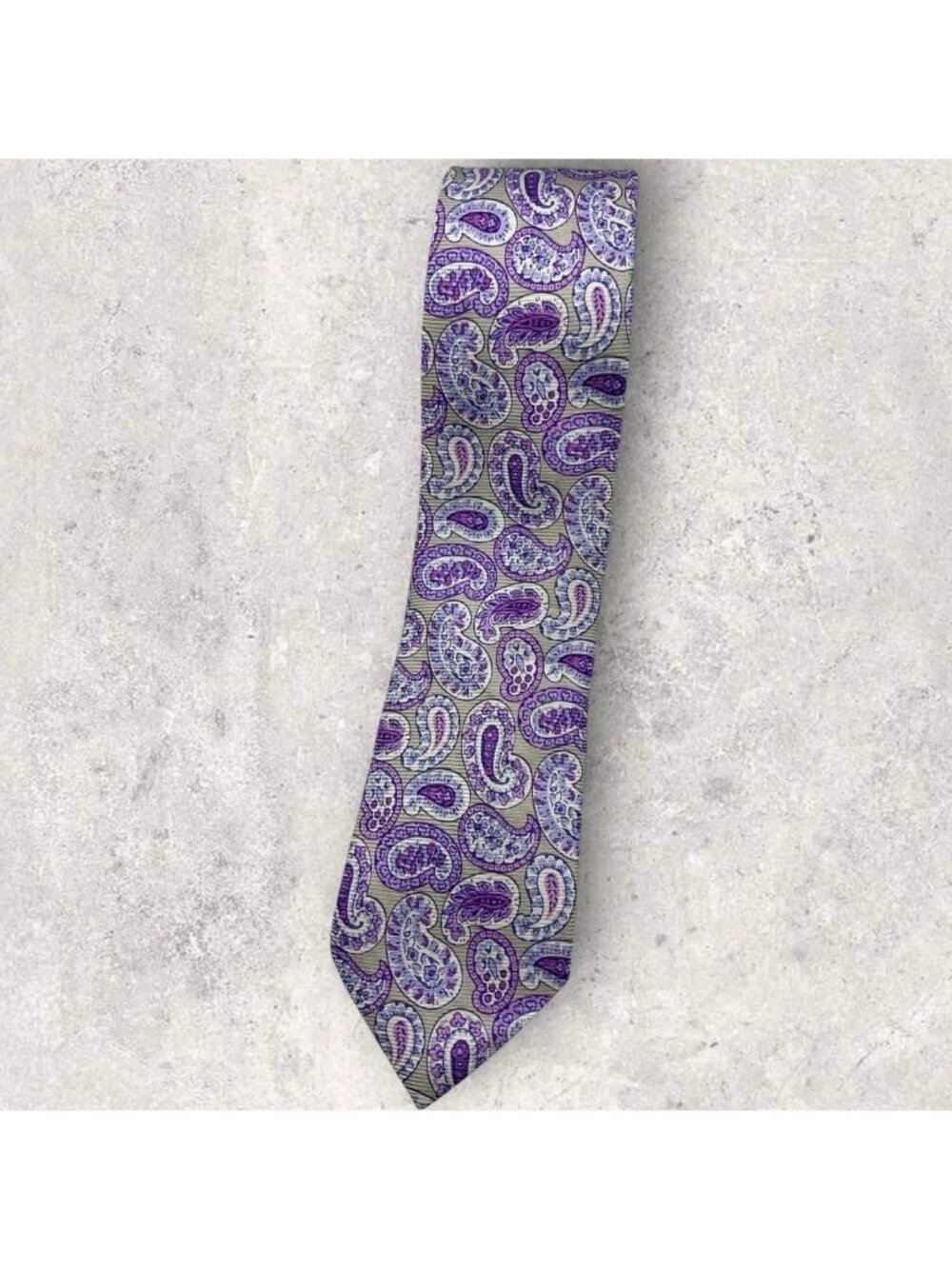 PAUL STUART Silk Tie USA Beige Purple Paisley W:2.8" EUC